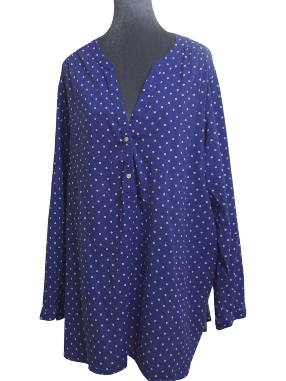 Old Navy XXL Cobalt Blue White Polka Dot Cotton Blend Tunic Blouse